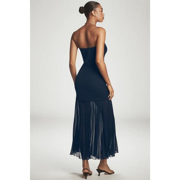 By Anthropologie Strapless Twofer Pleated Midi Dress - M - Picture 3 of 4